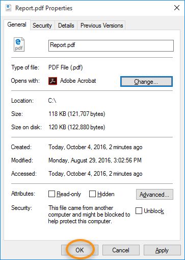 A Tulajdonságok párbeszédpanelen kattintson az OK gombra