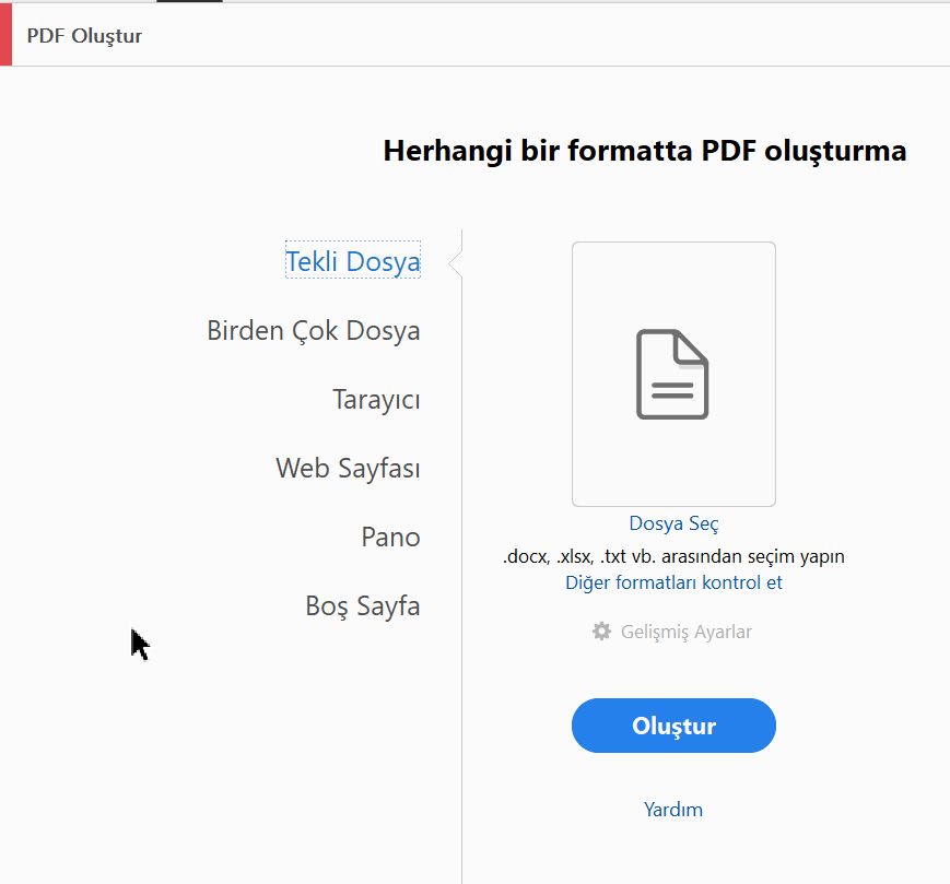 PDF oluştur eski görünümü