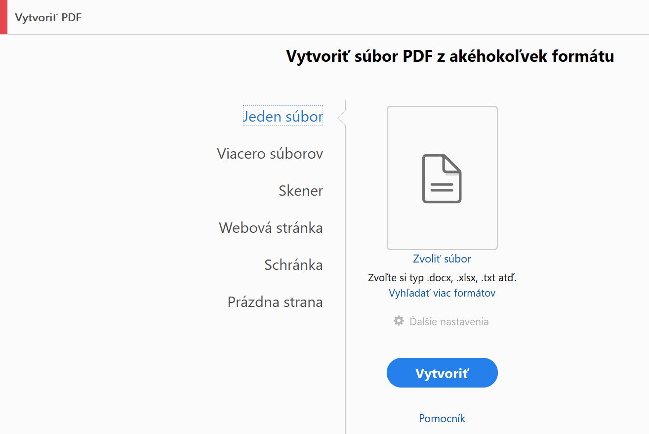 Staré zobrazenie vytvorenia súboru PDF