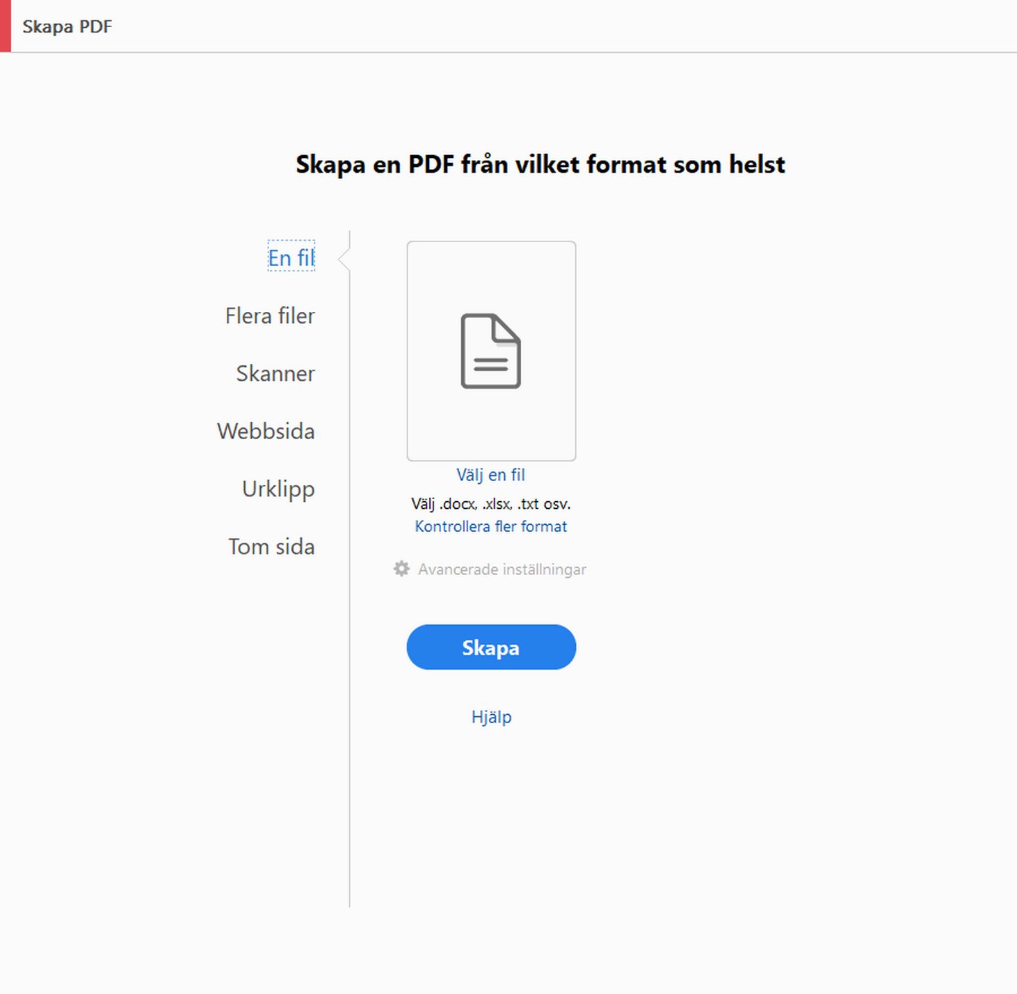 Skapa en PDF – gammal vy
