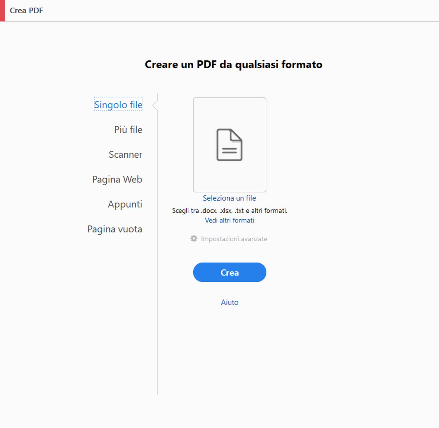 Vista precedente di Crea PDF