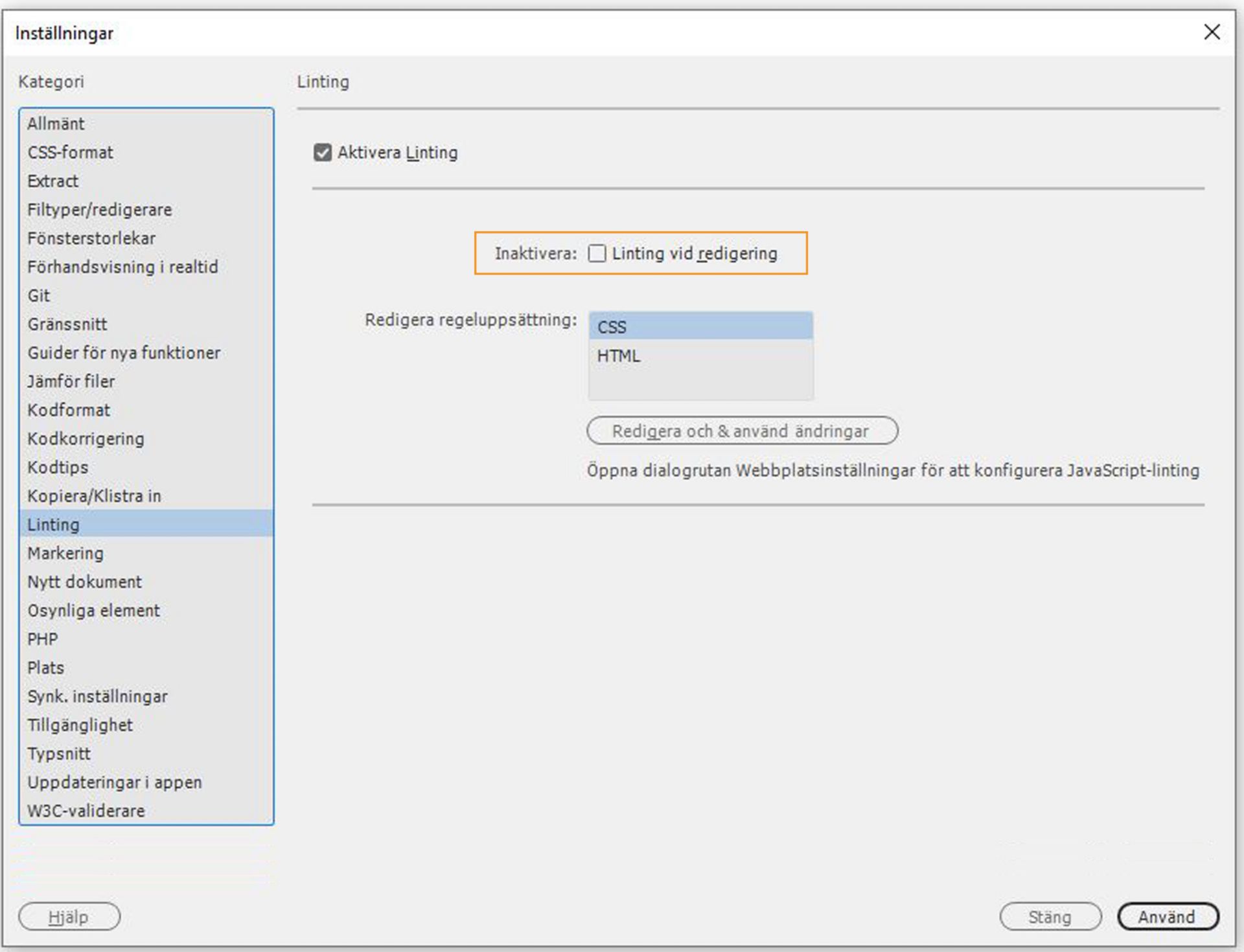 Linting vid redigering