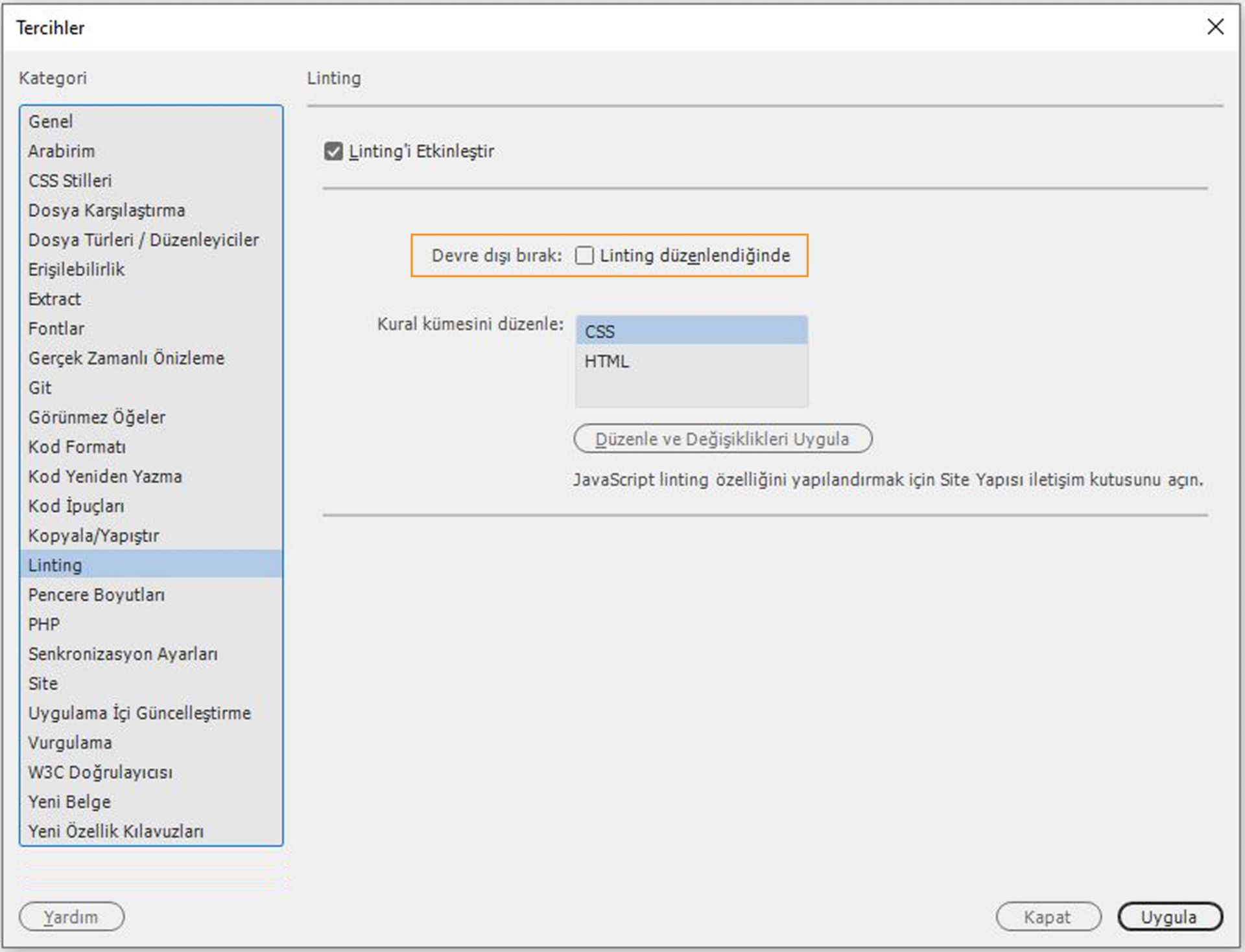 Linting düzenlendiğinde