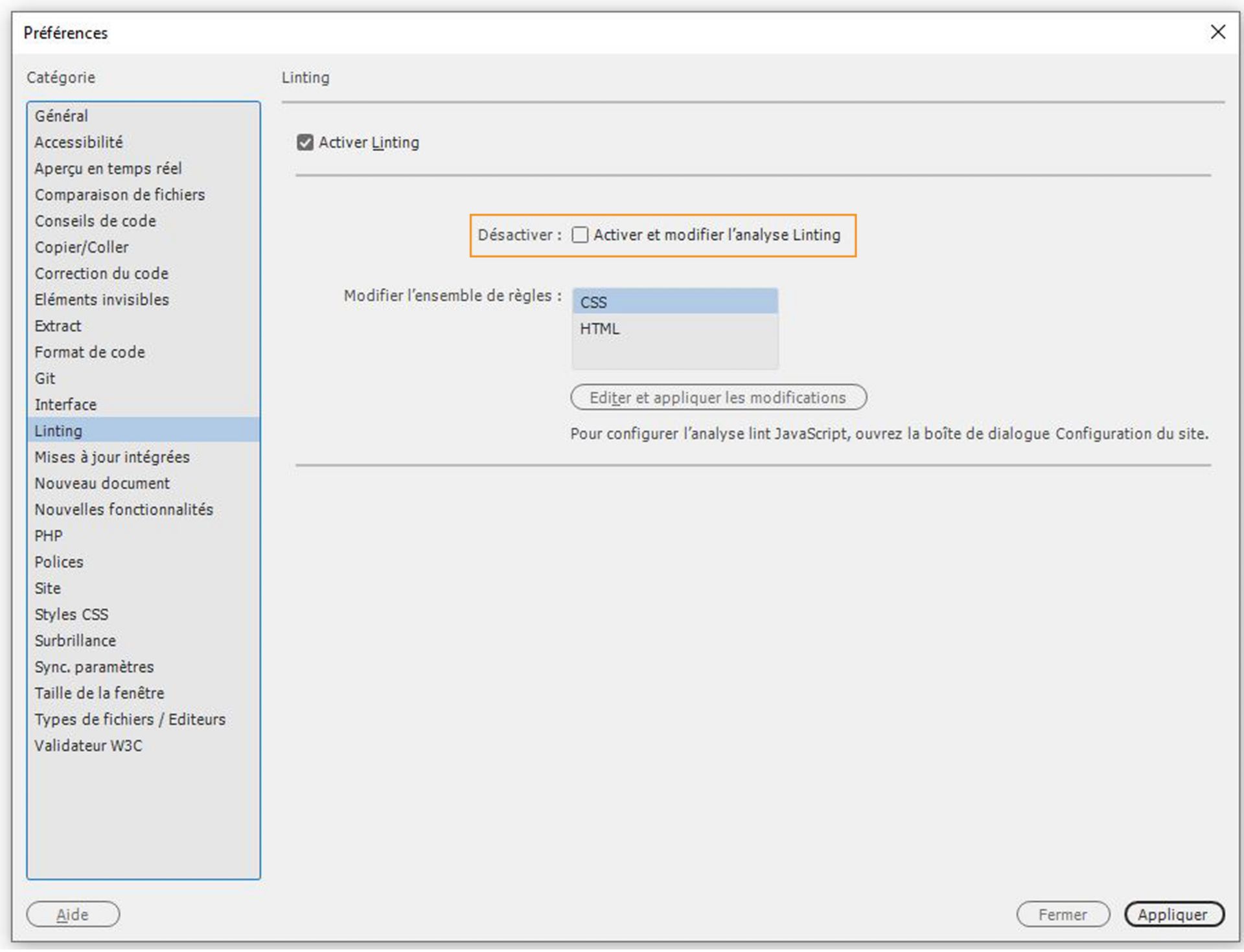 Analyse Linting sur modification