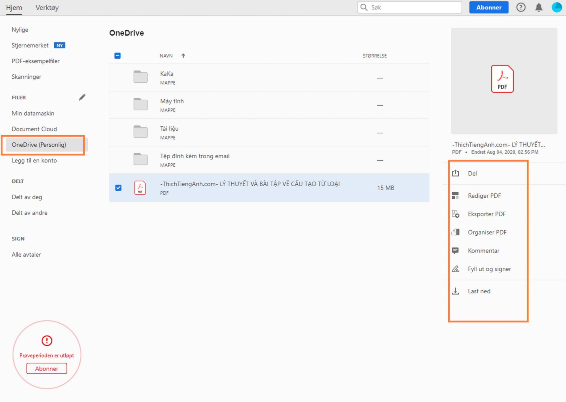 OneDrive-filene dine i visningen Hjem
