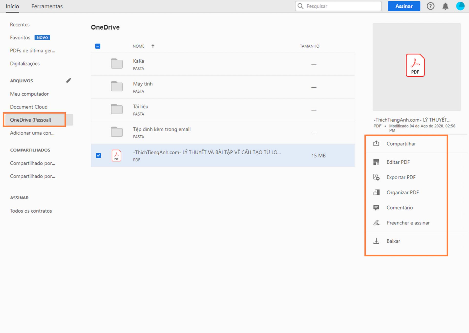 Seus arquivos do OneDrive na exibição Início