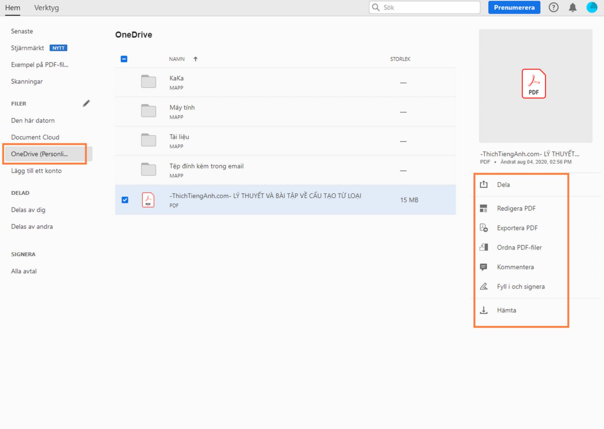 Dina OneDrive-filer i hemvyn