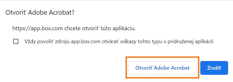 Otvorenie v aplikácii Acrobat alebo Acrobat Reader