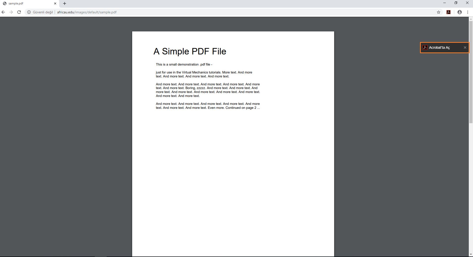 Reader Chrome uzantısını kullanarak Acrobat'ta açma mesajı