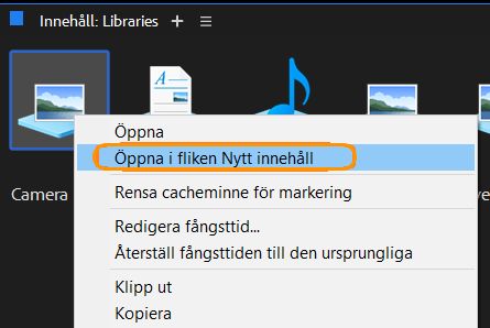 Öppna i fliken Nytt innehåll