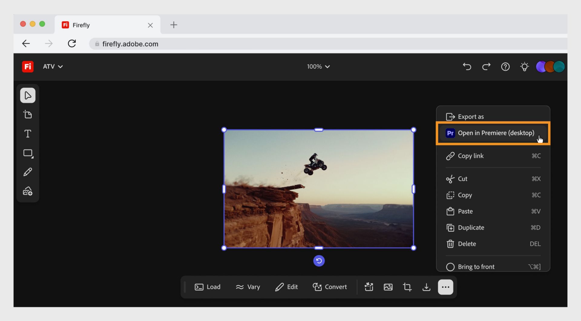 Tlačidlo Otvoriť v počítačovej aplikácii Premiere vám umožňuje otvoriť súbor v programe Adobe Premiere.