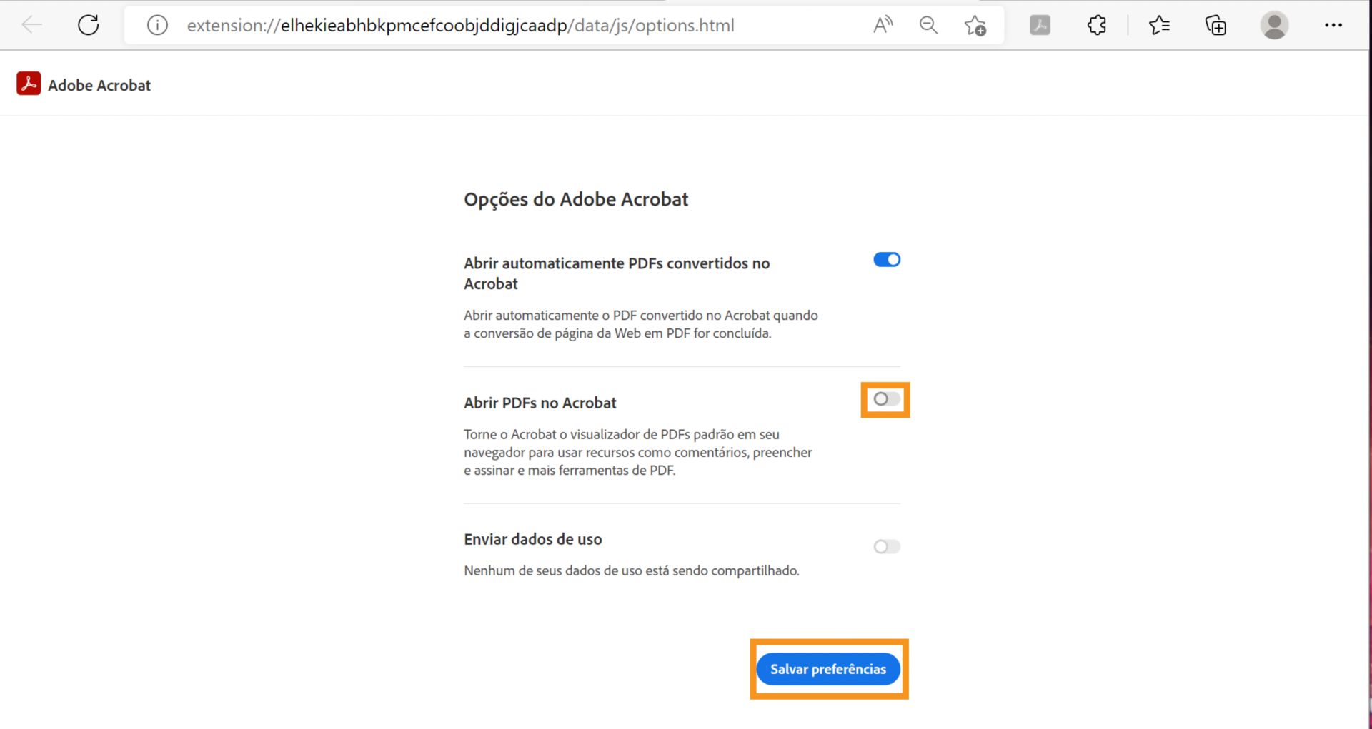 Abra os PDFs na configuração do Acrobat
