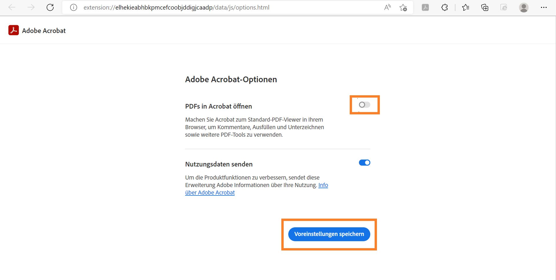 PDFs in Acrobat öffnen – Einstellung