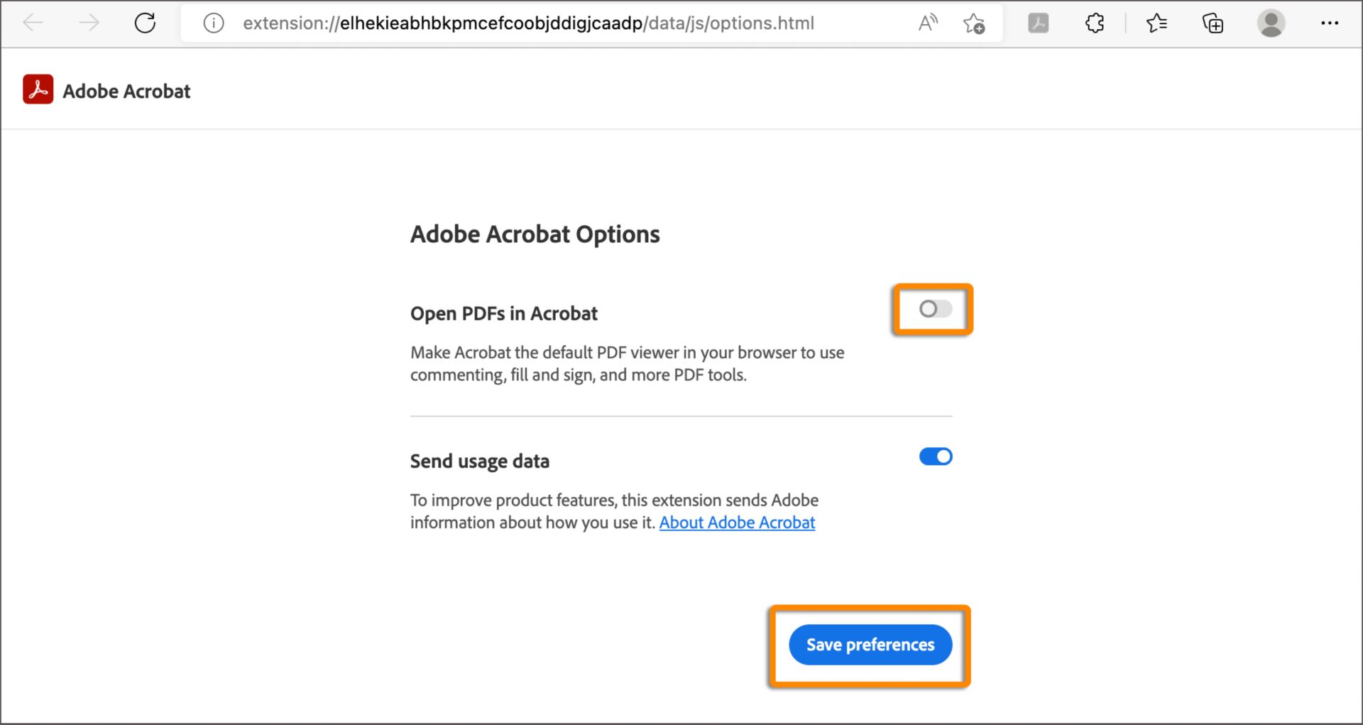 Otváranie súborov PDF v nastavení aplikácie Acrobat