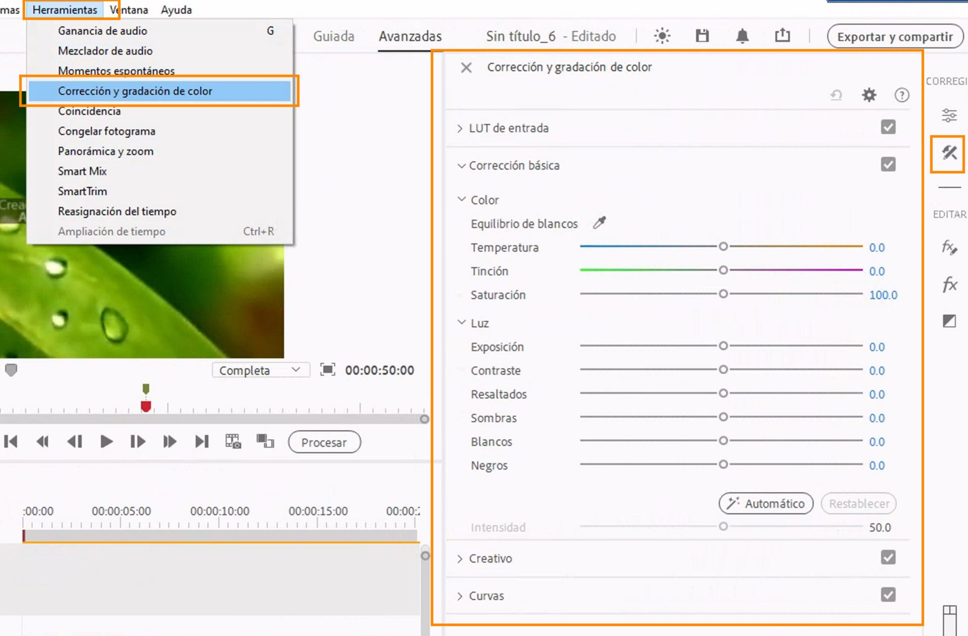 Configuración de un espacio de trabajo Color