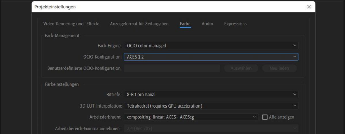 OpenColorIO- und ACES-Farb-Management in After Effects