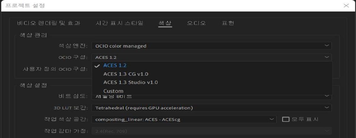 After Effects의 OpenColorIO 및 ACES 색상 관리