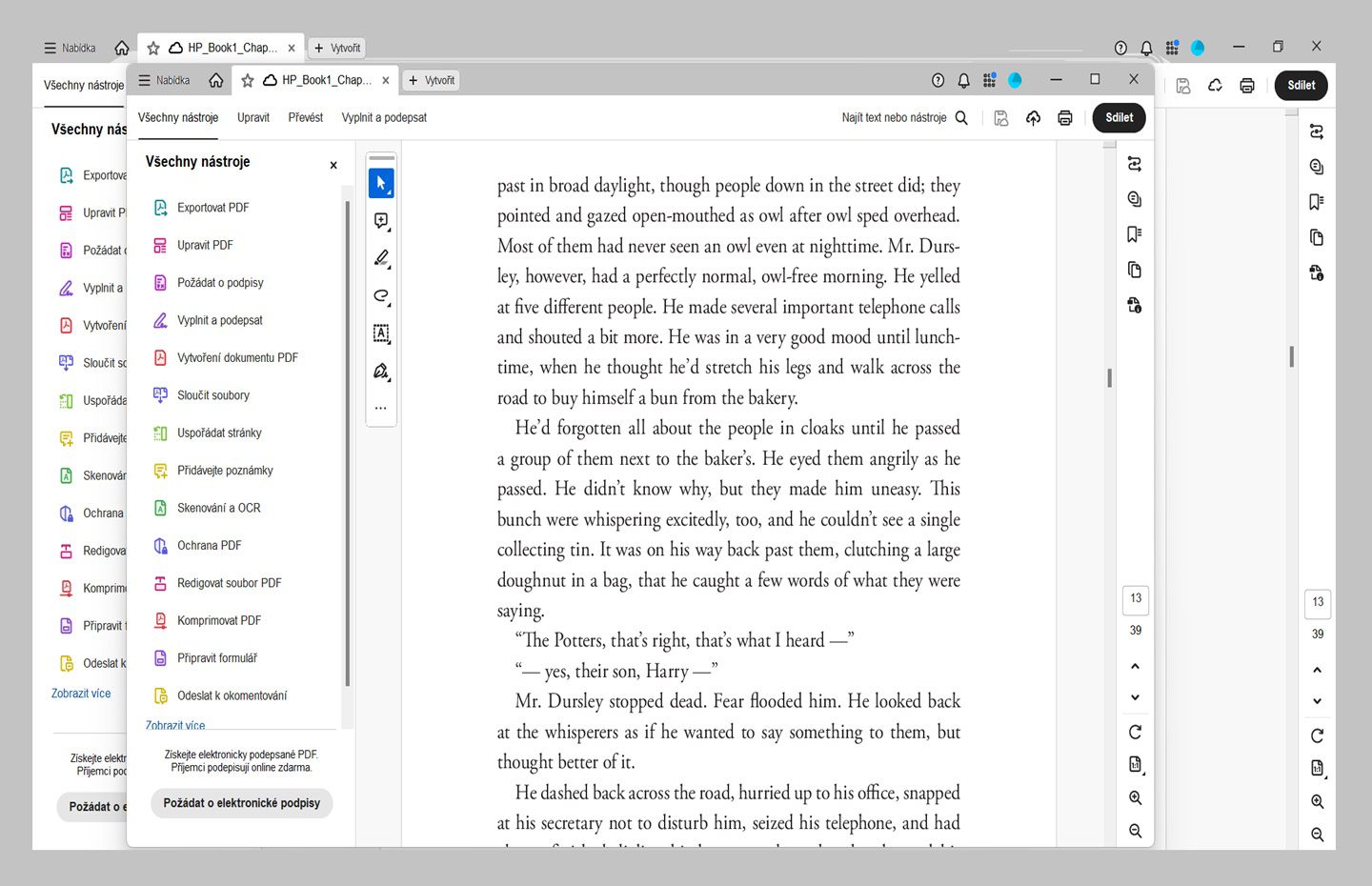 Dokument otevřený v novém okně aplikace Acrobat