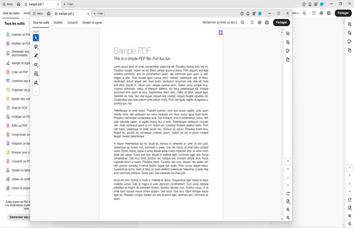 Le document s’ouvre dans une nouvelle fenêtre dans Acrobat