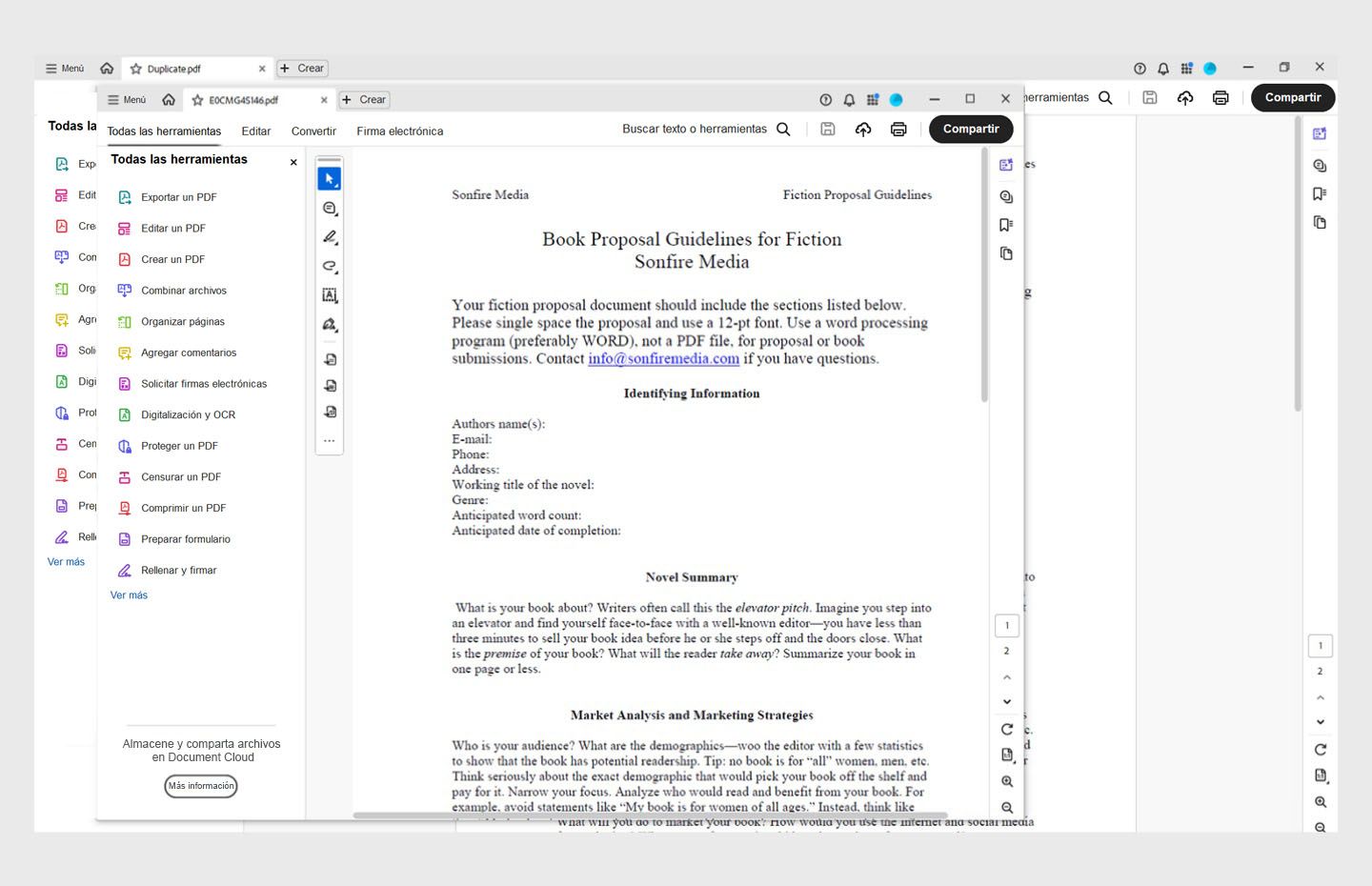 El documento se abre en una nueva ventana en Acrobat