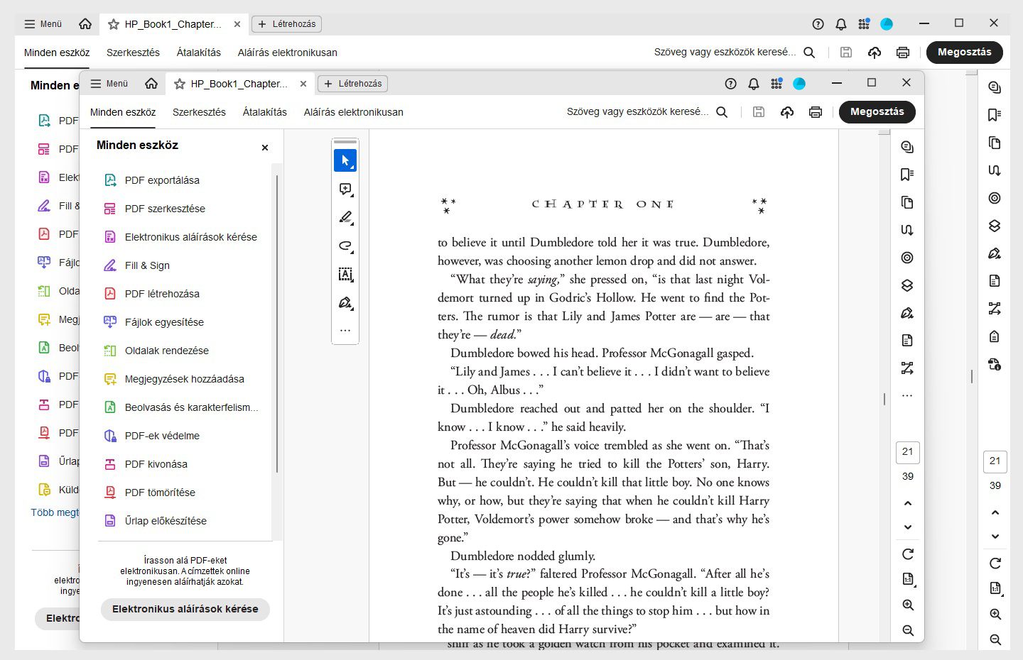 Egy dokumentum új ablakban nyílik meg az Acrobat programban