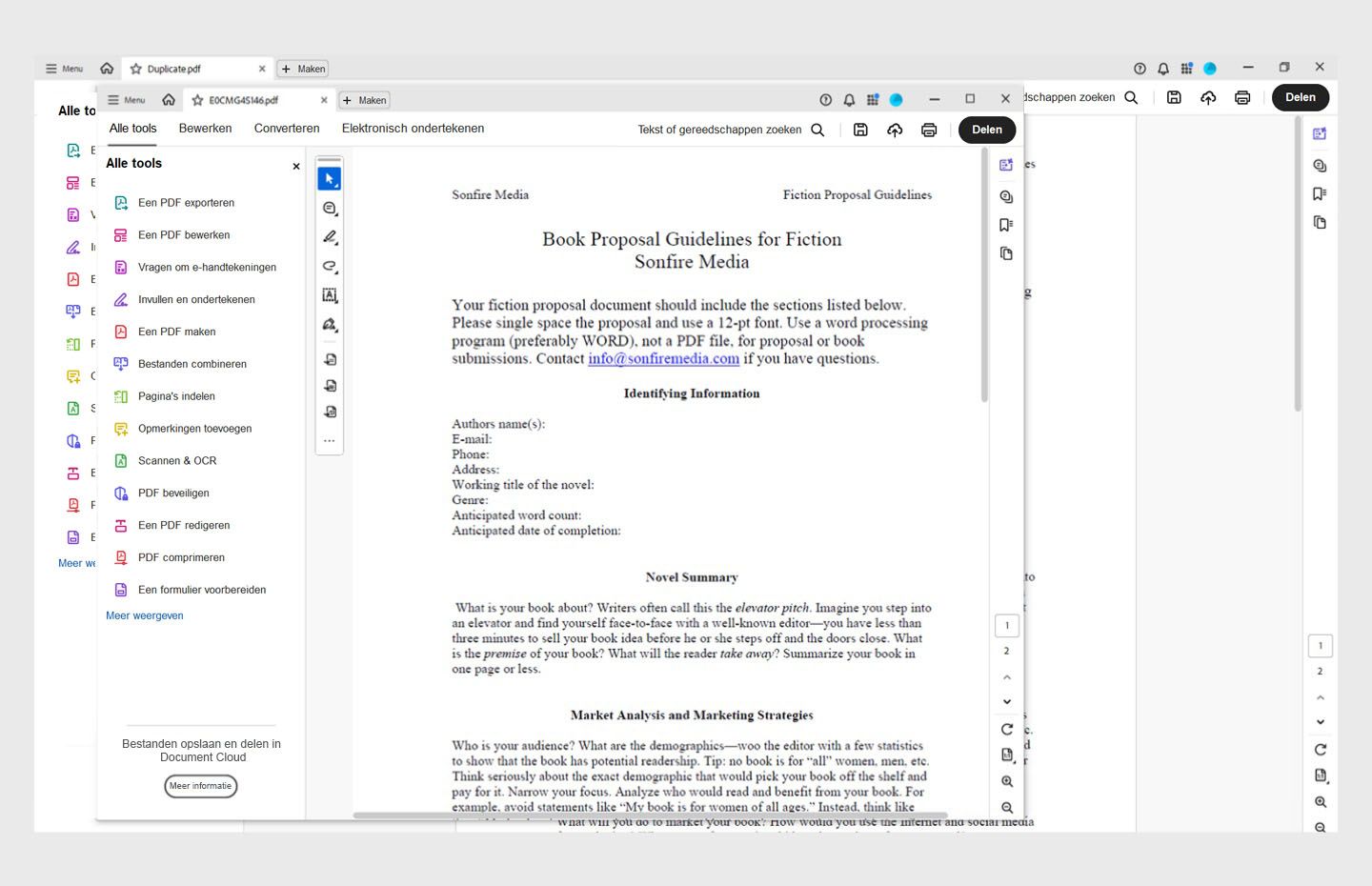 Het document wordt in Acrobat in een nieuw venster geopend