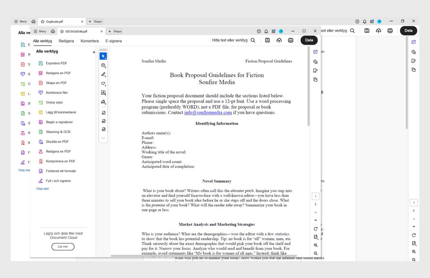 Dokument öppnas i ett nytt fönster i Acrobat