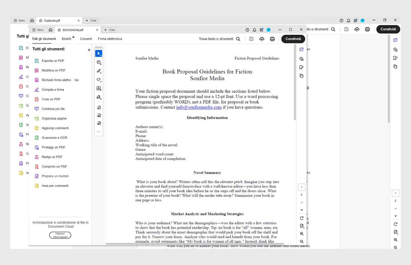 Il documento viene aperto in una nuova finestra in Acrobat