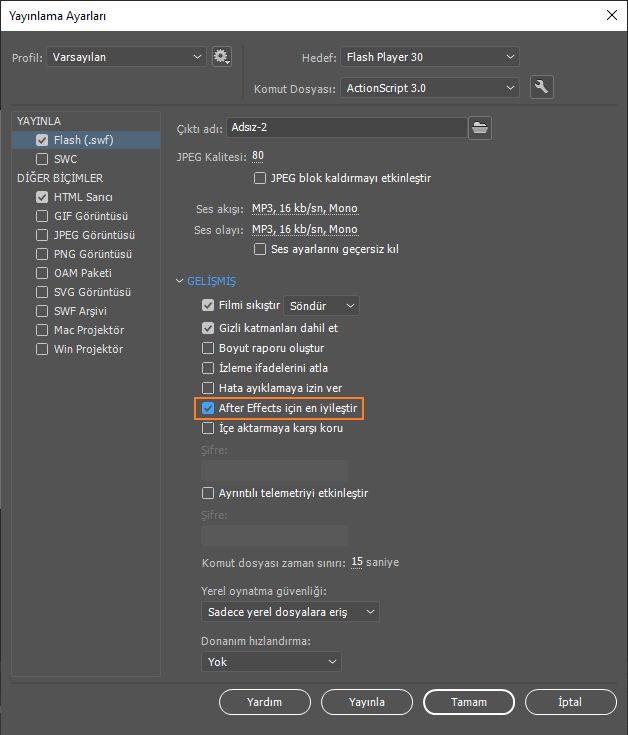 Yayınlama Ayarları