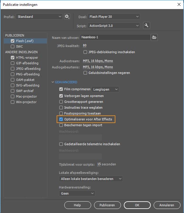 Publicatie-instellingen