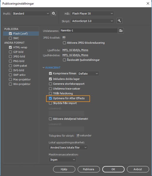 Publiceringsinställningar