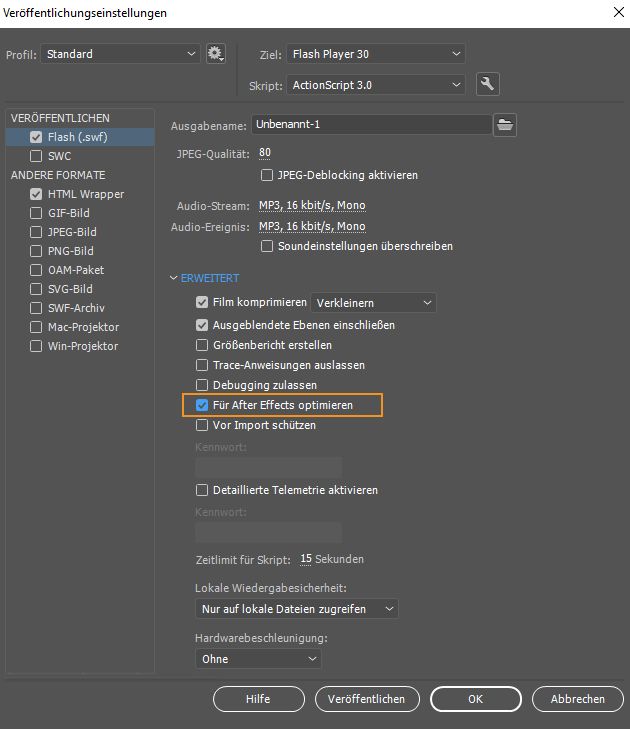 Veröffentlichungseinstellungen