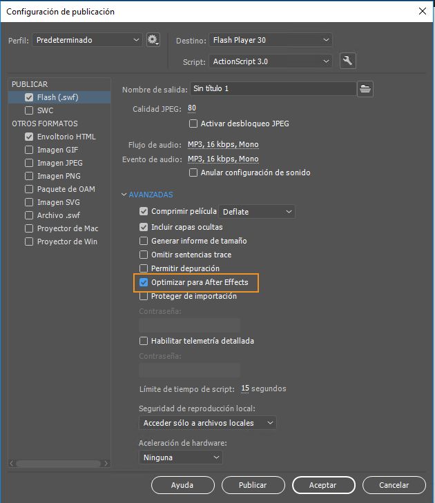 Configuración de publicación