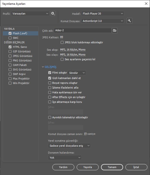Yayınlama Ayarları