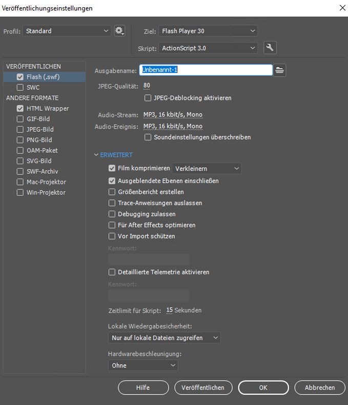 Veröffentlichungseinstellungen