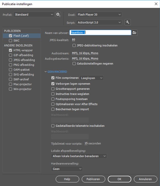 Publicatie-instellingen