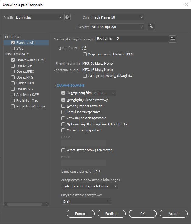 Ustawienia publikowania