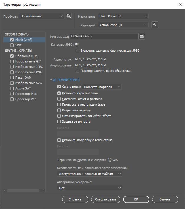 Параметры публикации