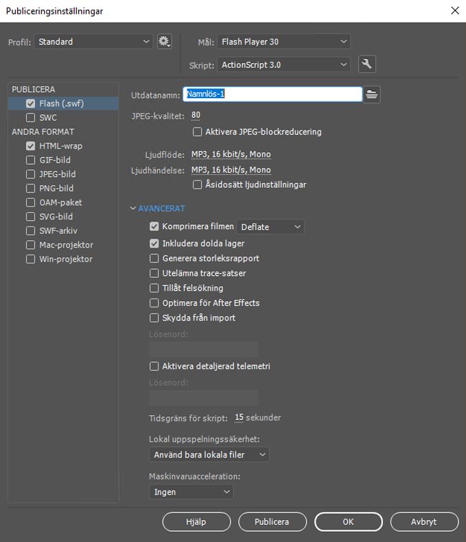 Publiceringsinställningar