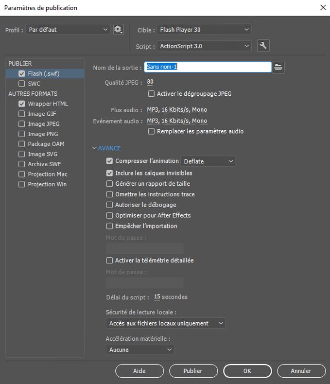 Paramètres de publication
