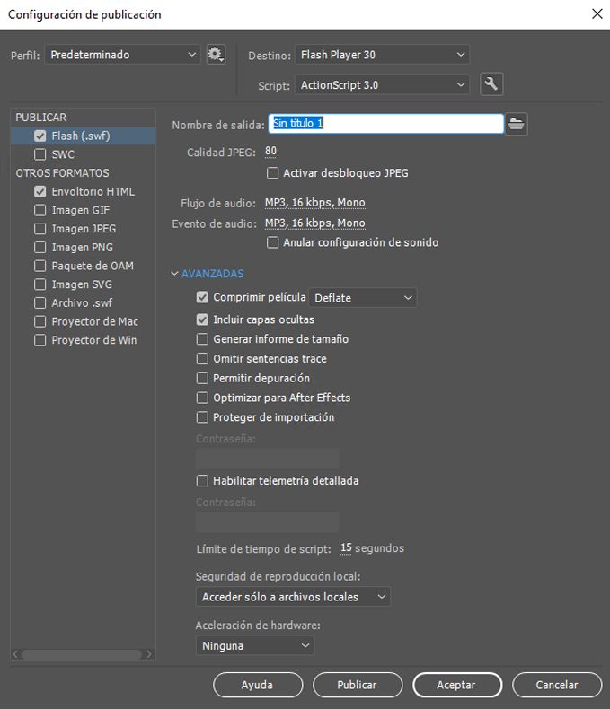 Configuración de publicación