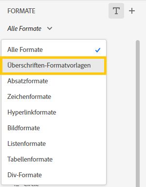 Option – Überschriften-Formatvorlagen