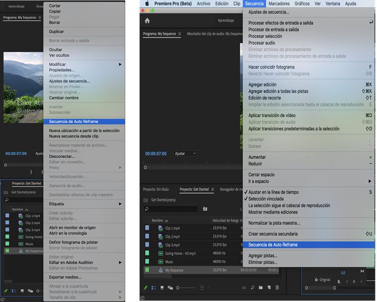 Opciones para reestructurar automáticamente una secuencia
