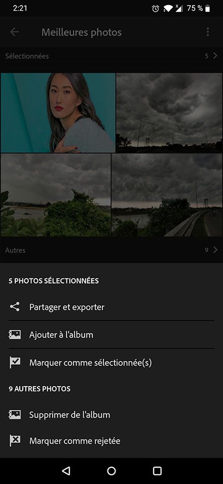 Options de menu Meilleures photos
