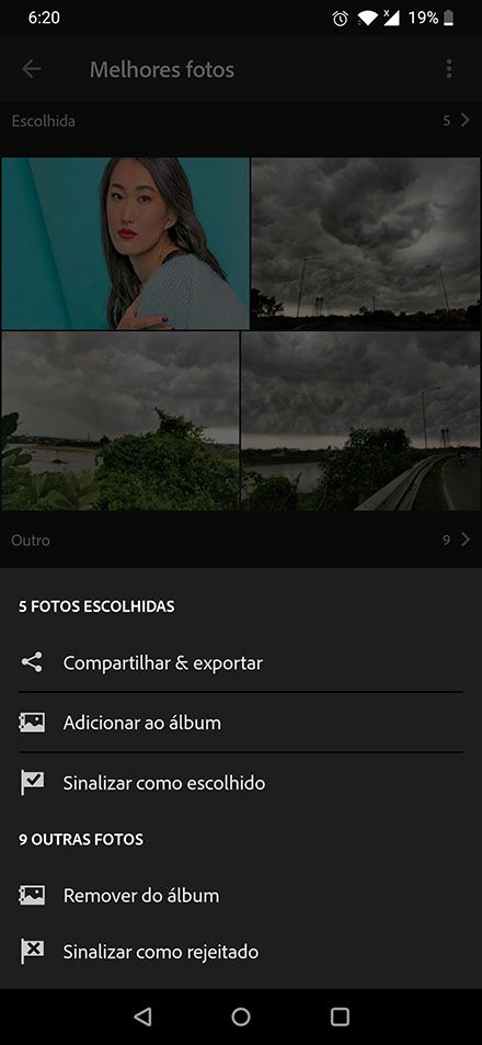 Opções do menu Melhores fotos