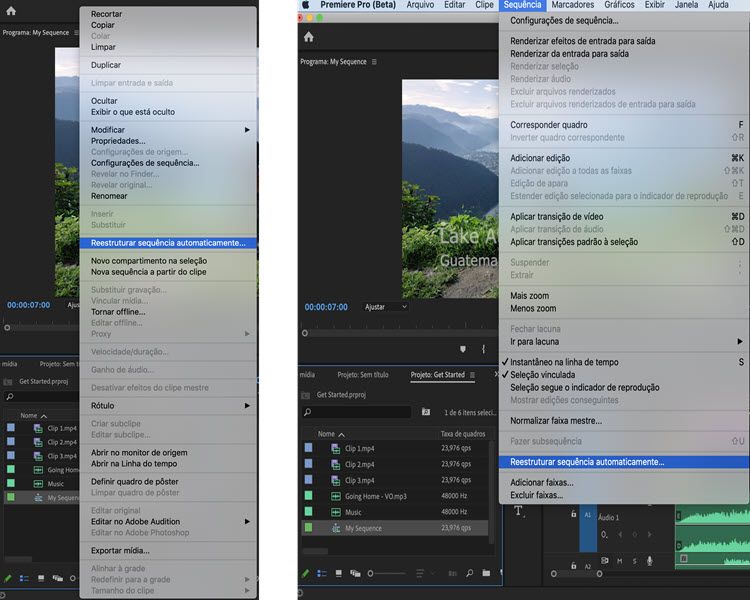 Opções para reestruturar automaticamente uma sequência