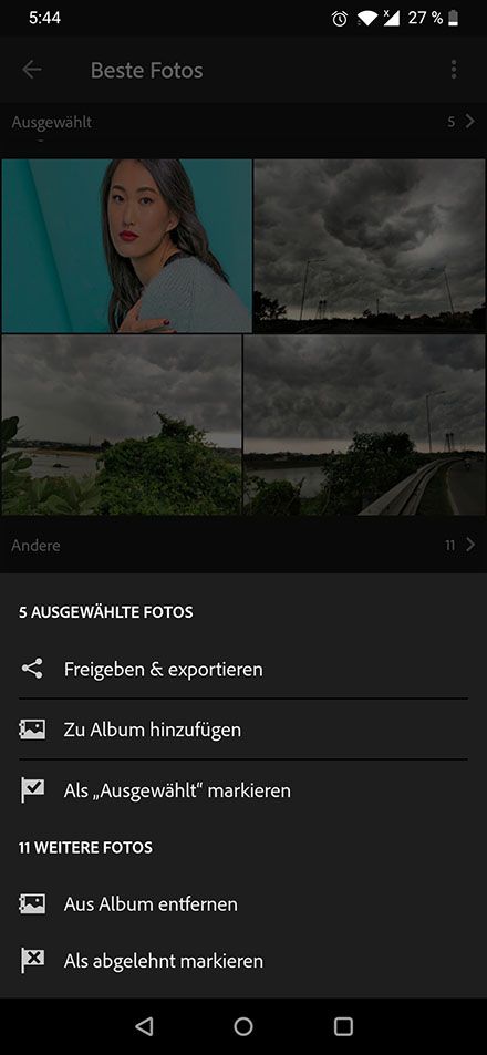 Menüoptionen für beste Fotos