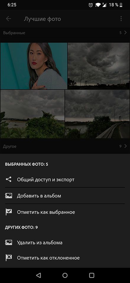 Параметры меню «Лучшие фотографии»