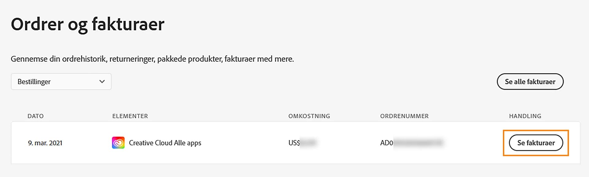 Ordrer og fakturaer