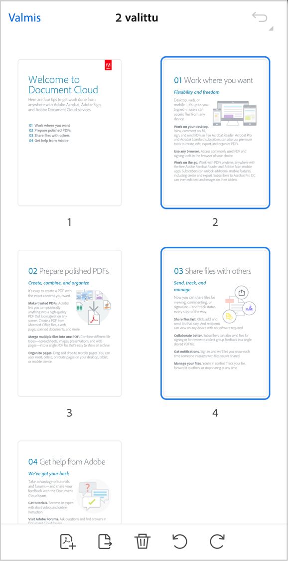 Järjestä PDF-tiedoston sivut Acrobat IOS -sovelluksella.